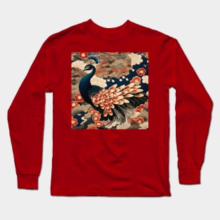 Ukiyo e Peacock Bird and Flowers Kimono Long Sleeve T-Shirt